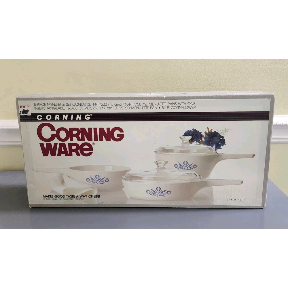 Corning Ware 1985 Sealed Box 5‎ Piece Menu-Ette Set in Blue Cornflower P-101-COT